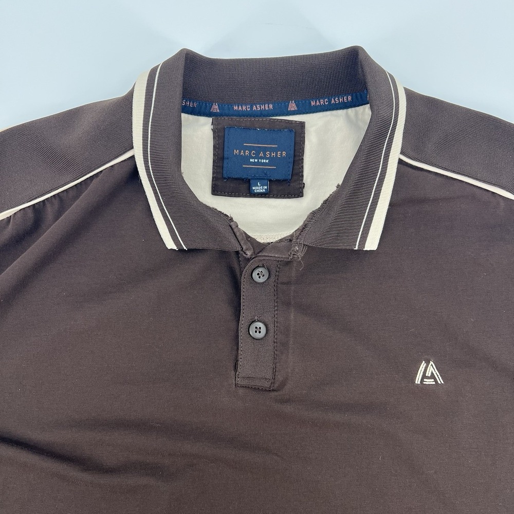 Marc Asher Polo Shirt Size LARGE Short Sleeve Chocolate Brown See Description *